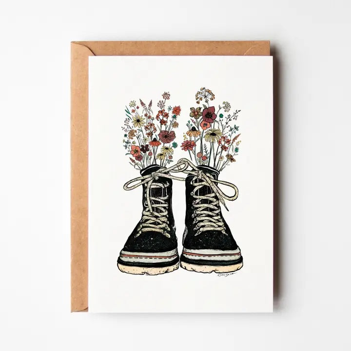 Floral Hiking Boots Greeting Card