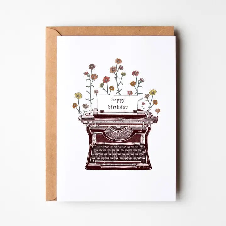 Happy Birthday, Floral Typewriter Greeting Card