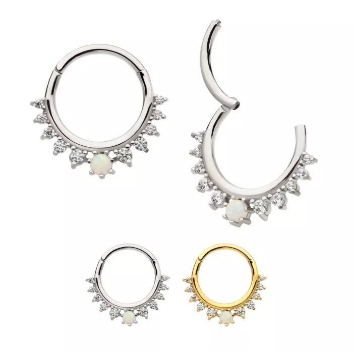 10 CZ à pointes avec 1 cerceau à charnière opale