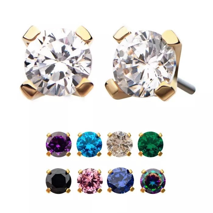 Prong CZ 2.5MM Gold Threadless