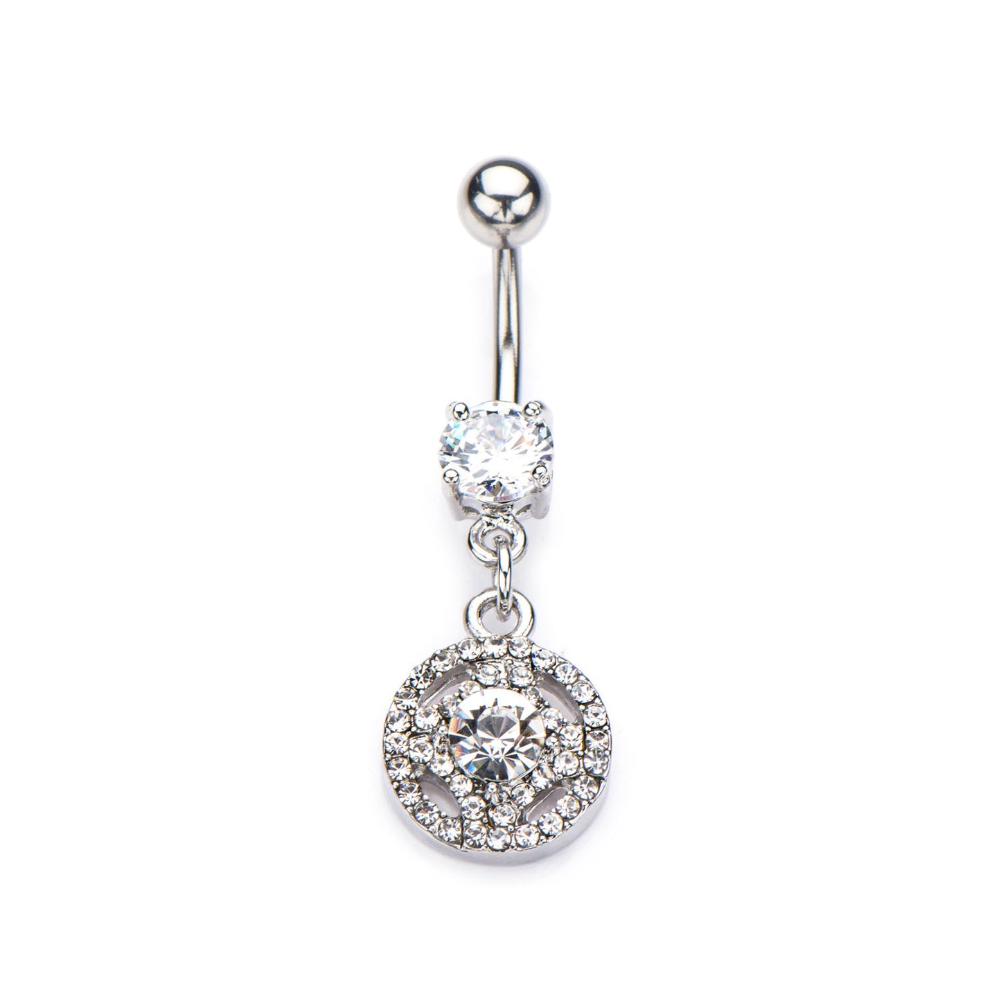 Cut Out Circle Clear CZ Gem Dangle Navel