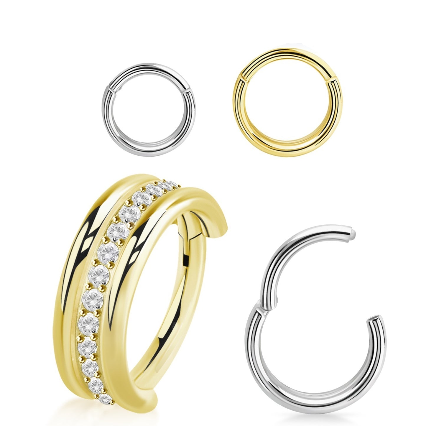 1 Line CZ With 2 Plain Edges Hinged Hoop