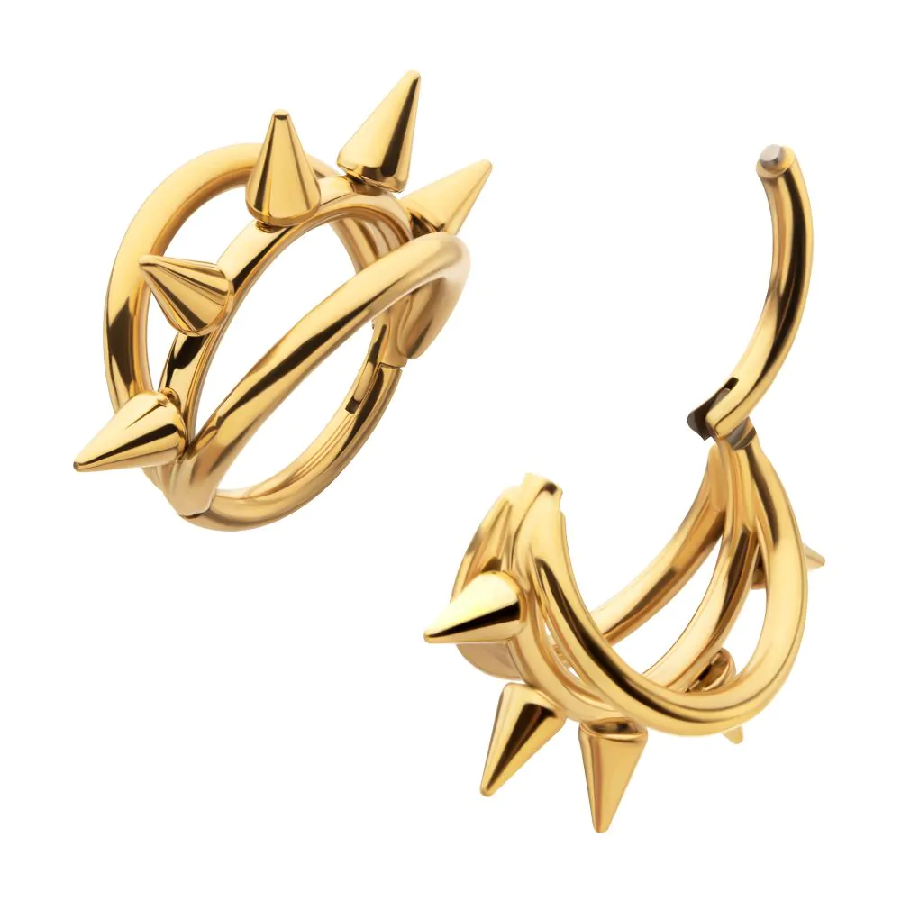 Triple Hoop 5 Spike Center Hinged Hoop 24kt PVD Titanium