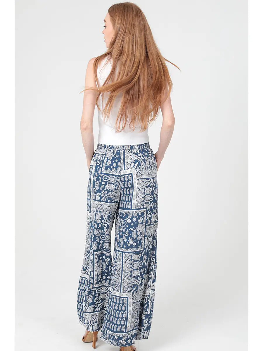 Tie Waist Wide Leg Printed Pants