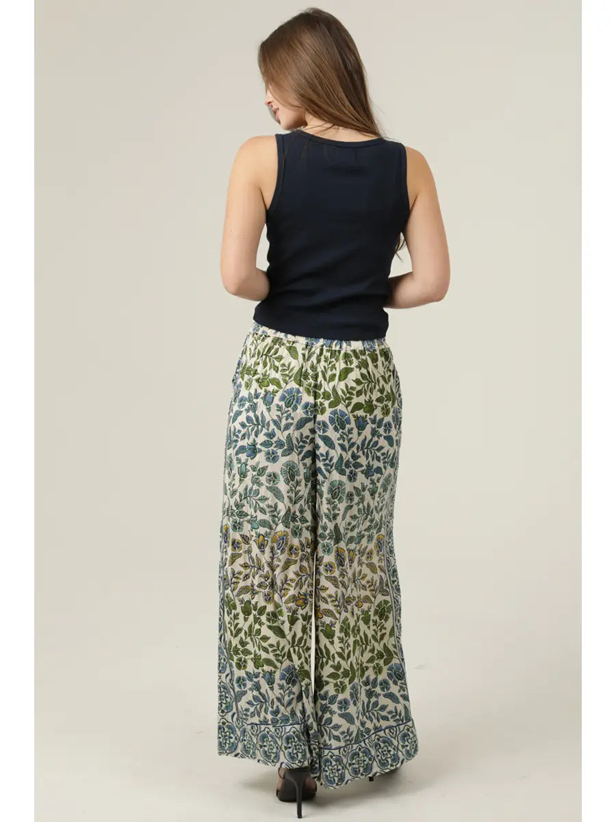 Printed Wide Leg Pants with Elastic Waist