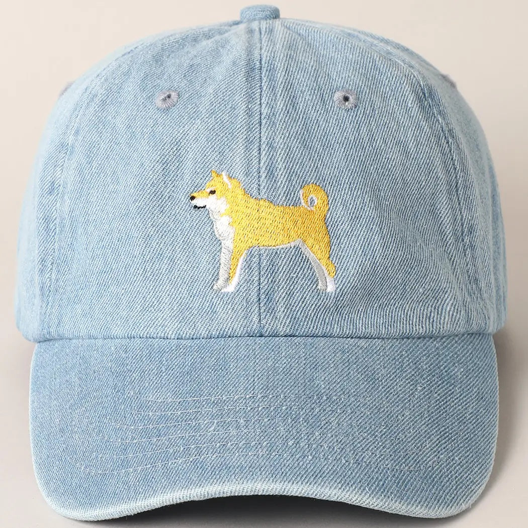 Shiba Dog Embroidered Denim Baseball Cap
