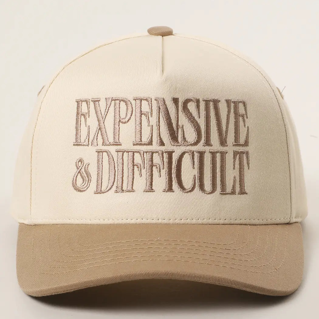 Beige Expensive And Difficult Embroidered Trucker Hat