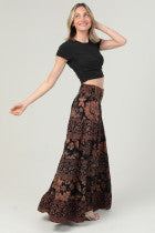 Black Floral Tiered Skirt With Smocked Waist