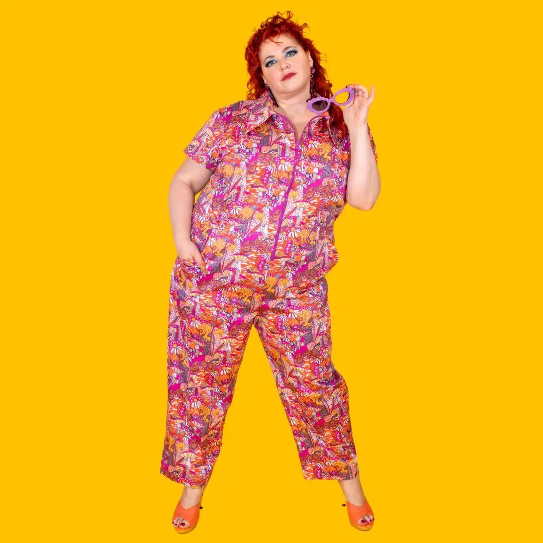 Groovy Mushroom & Snail Jumpsuit In Sunset