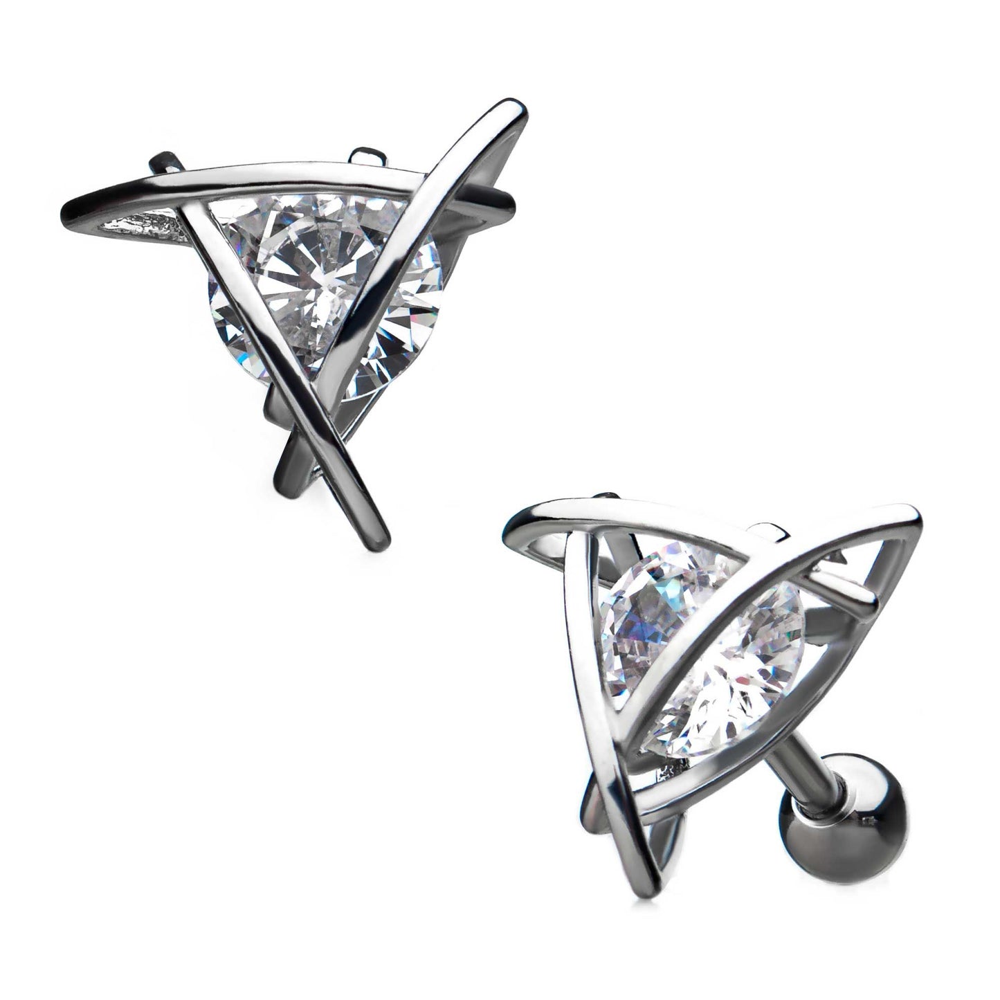 Space with Clear CZ Cartilage Barbells