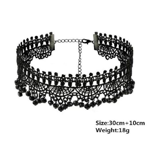 Wide Beaded Lace Choker
