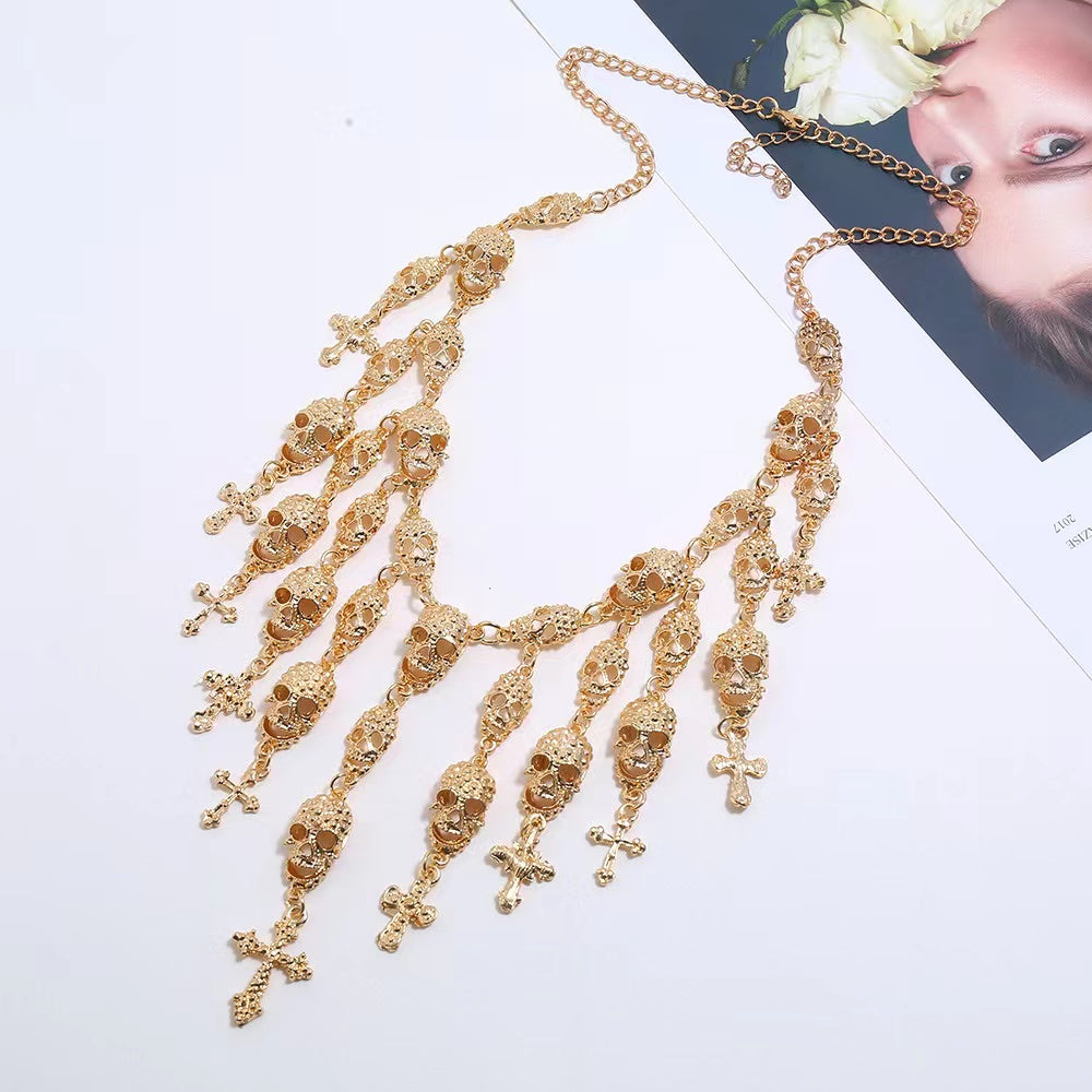 Cross And Skulls Layered Necklace
