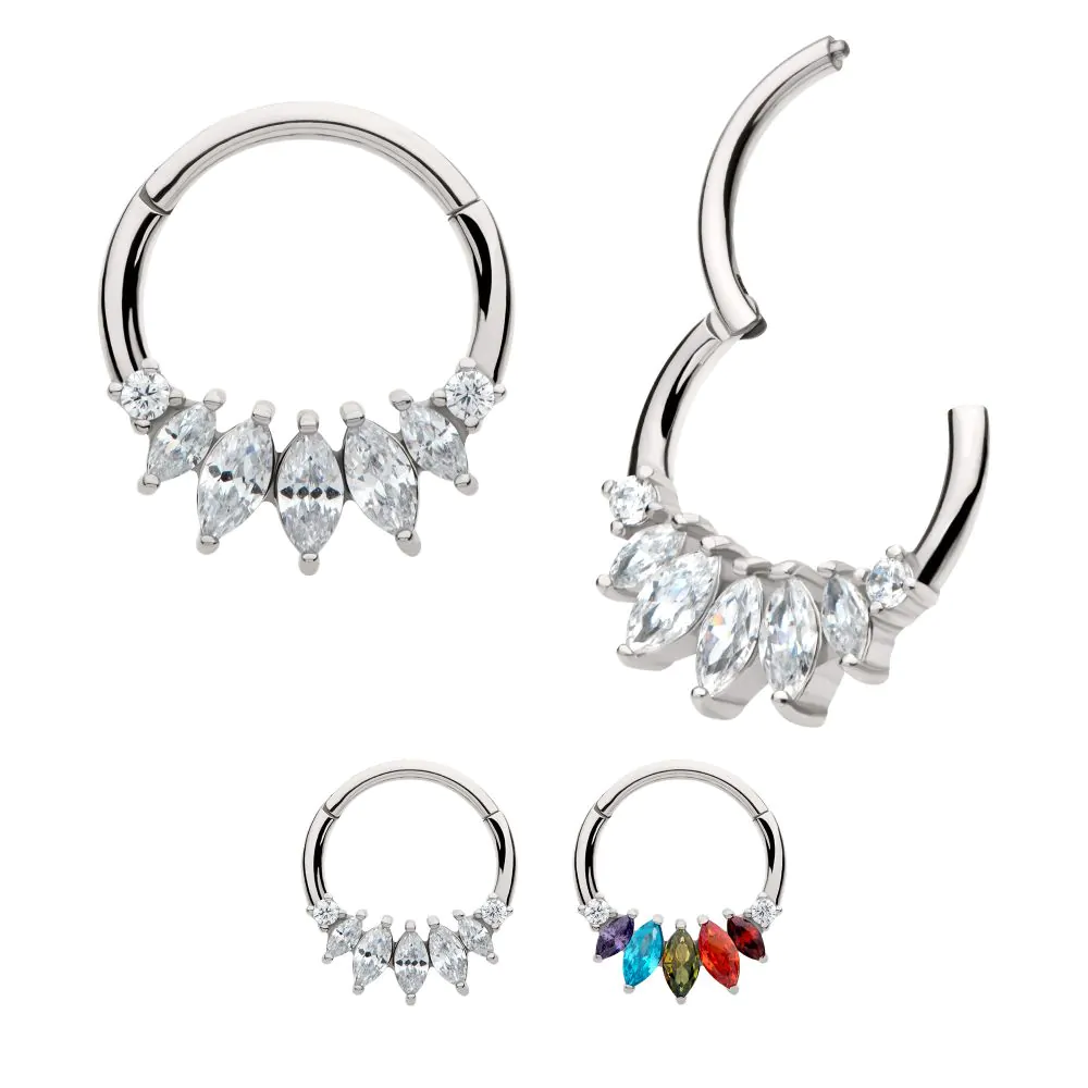 5 Marquise & 2 Round Cluster CZ Hinged Hoop