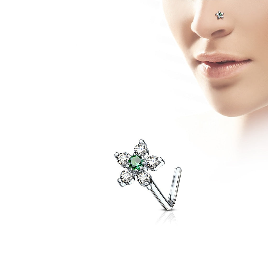5 Petal Flower L-Shape Nose Stud 20g