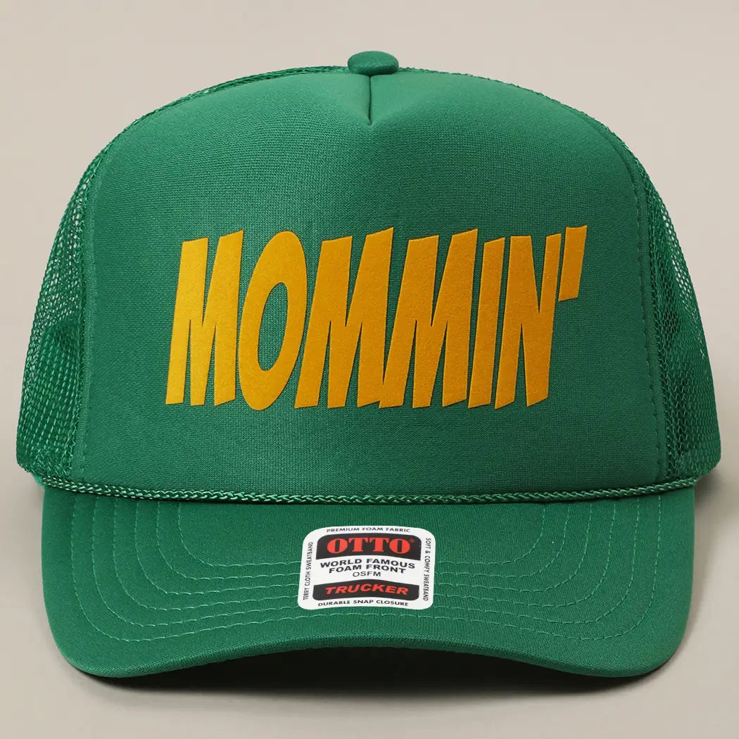 Kelly Green Mommin' Text Logo Printed Mesh Back Trucker Hat