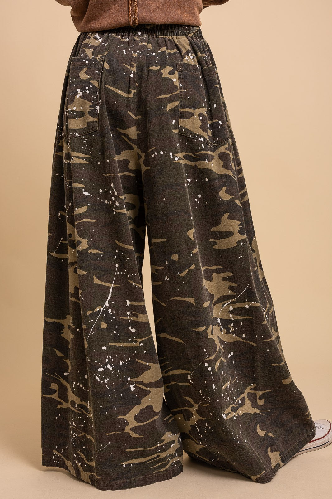 Washed Paint Splatter Camouflage Wideleg Pants
