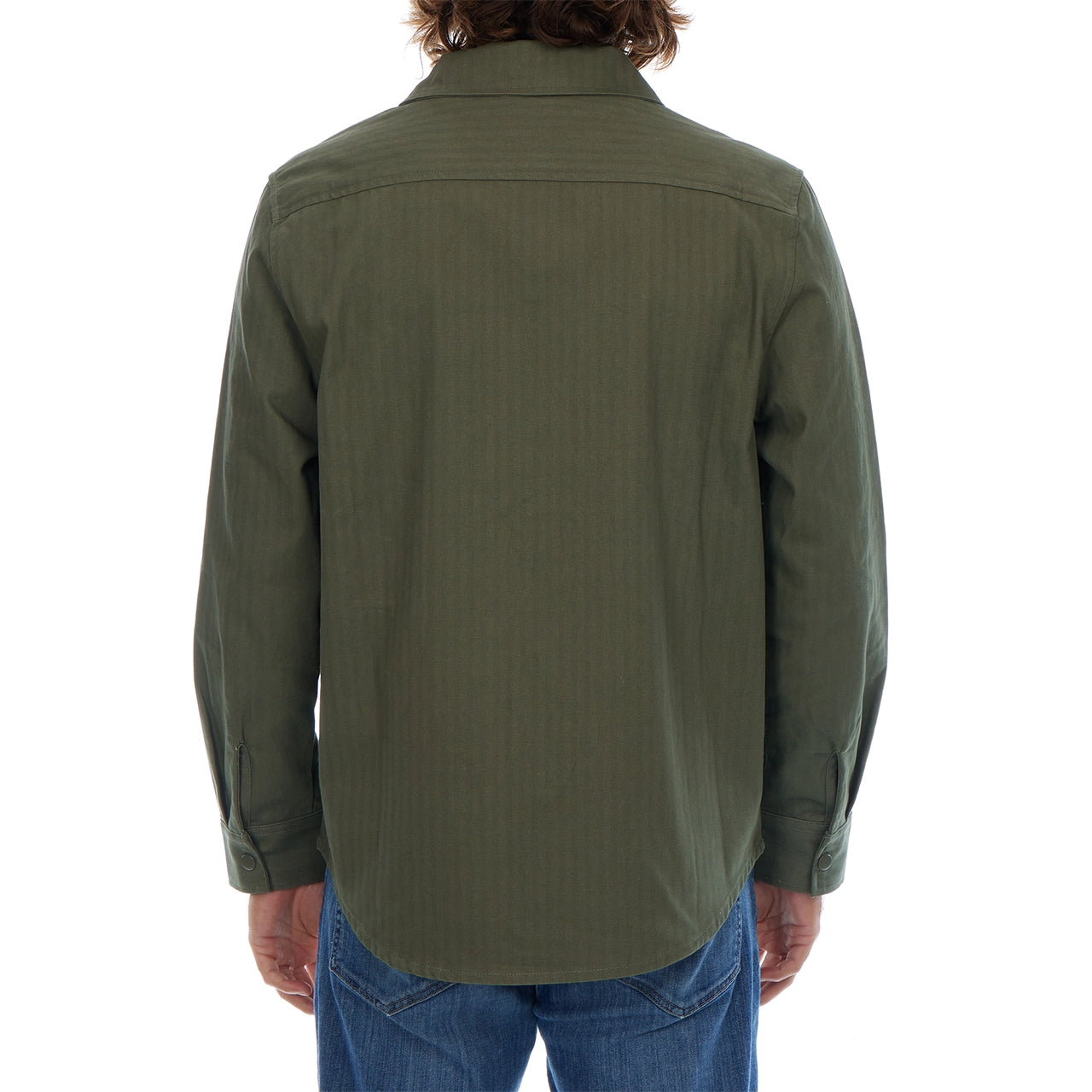 Hassan Olive Cotton Tonal Herringbone Sna Work Shirt Shacket