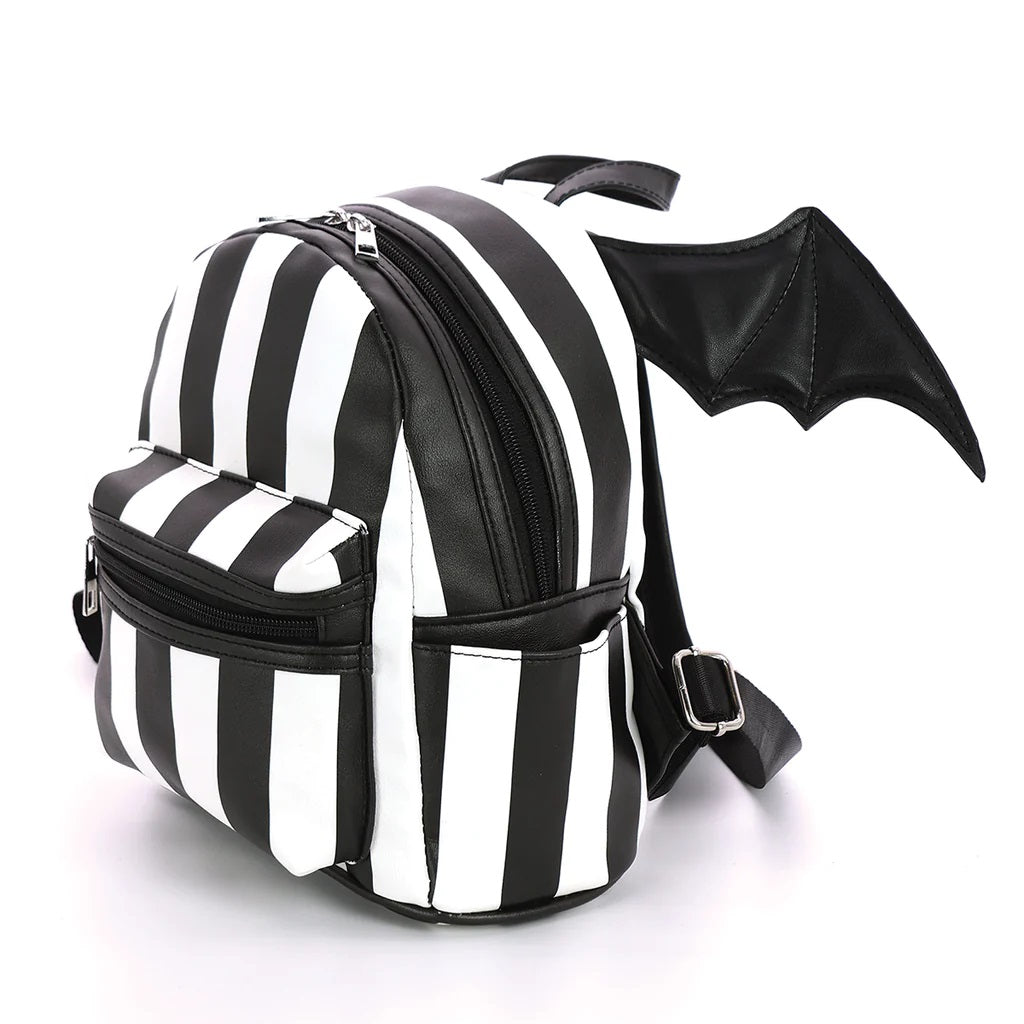 Bat Wing Stripe Mini Backpack In Black And White