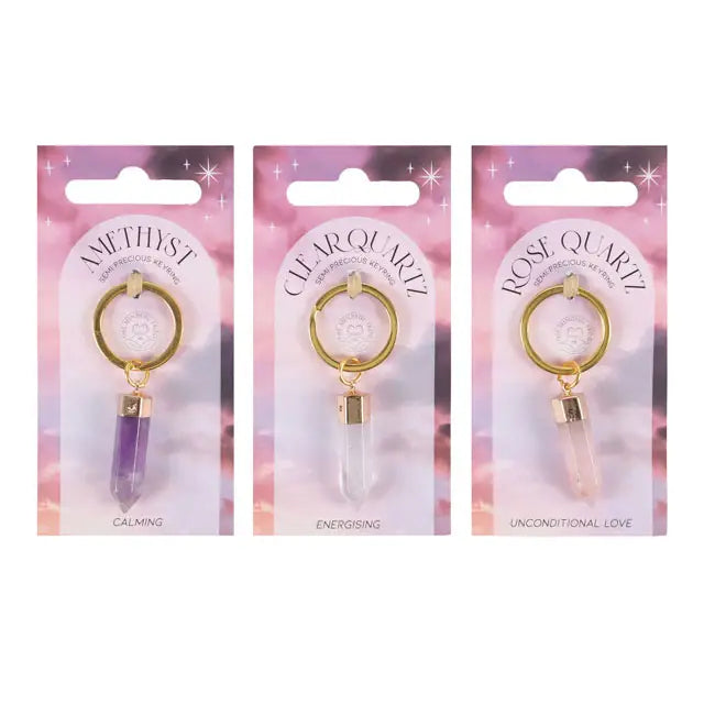 Semi Precious Crystal Amethyst Keyring
