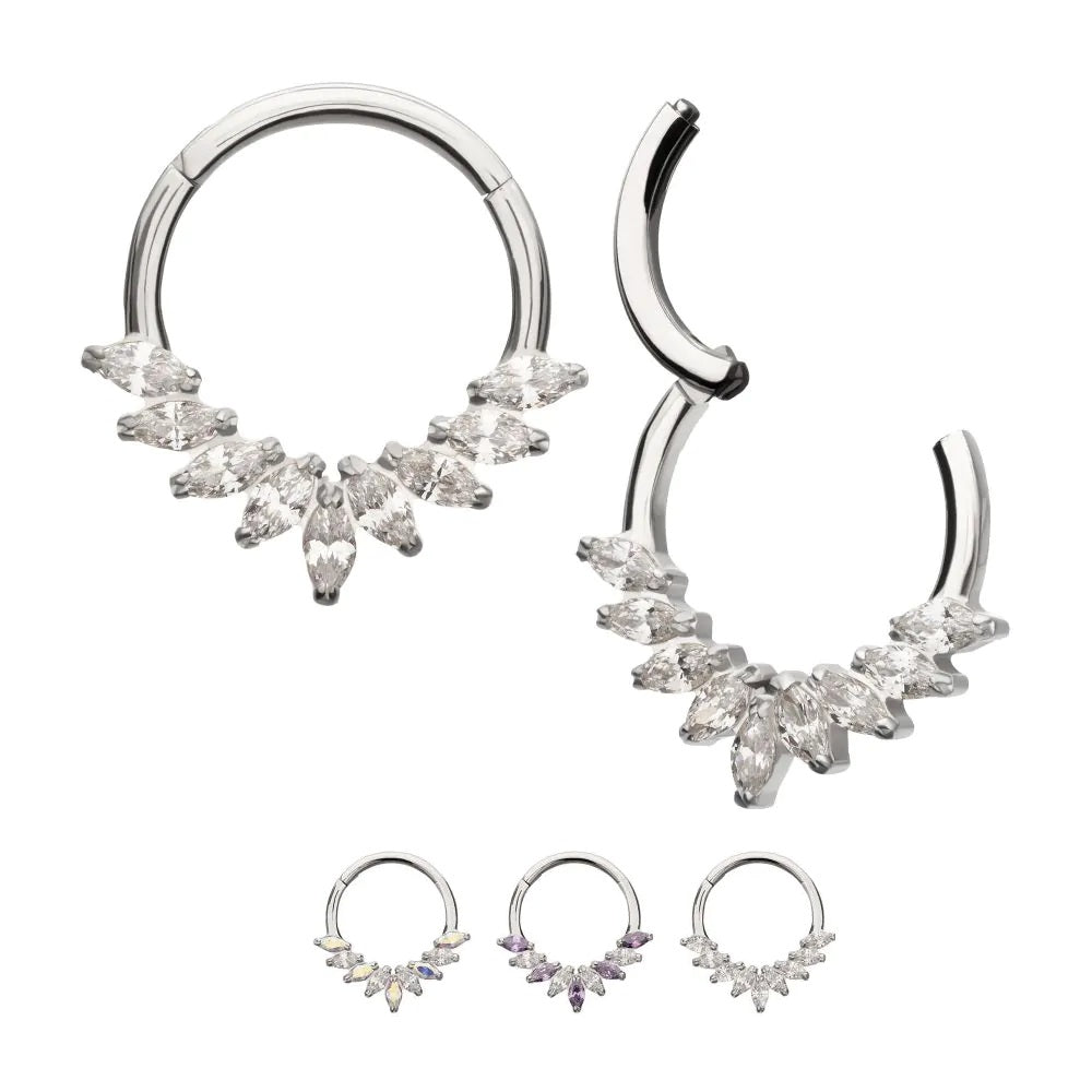 9 Marquise Cluster CZ Titanium Hinged Hoop