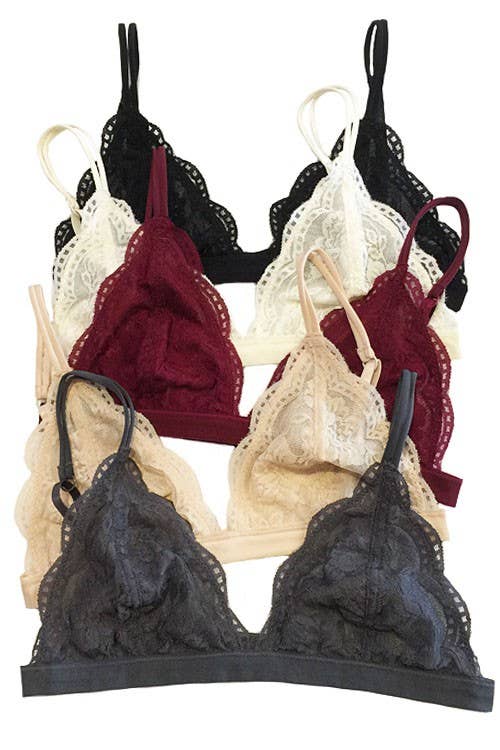 Floral Sheer Lace Triangle Lowcut Mesh Lined Bralette
