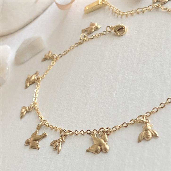 Birds And Bees Dainty Charm Anklet.