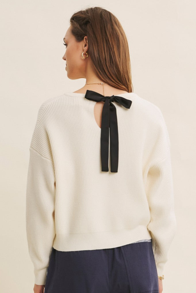 Dolman Sleeve Sweater With Satin Back Tie