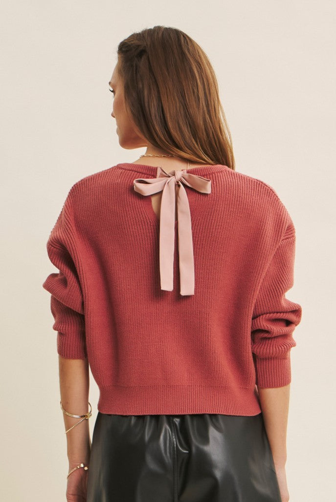 Dolman Sleeve Sweater With Satin Back Tie