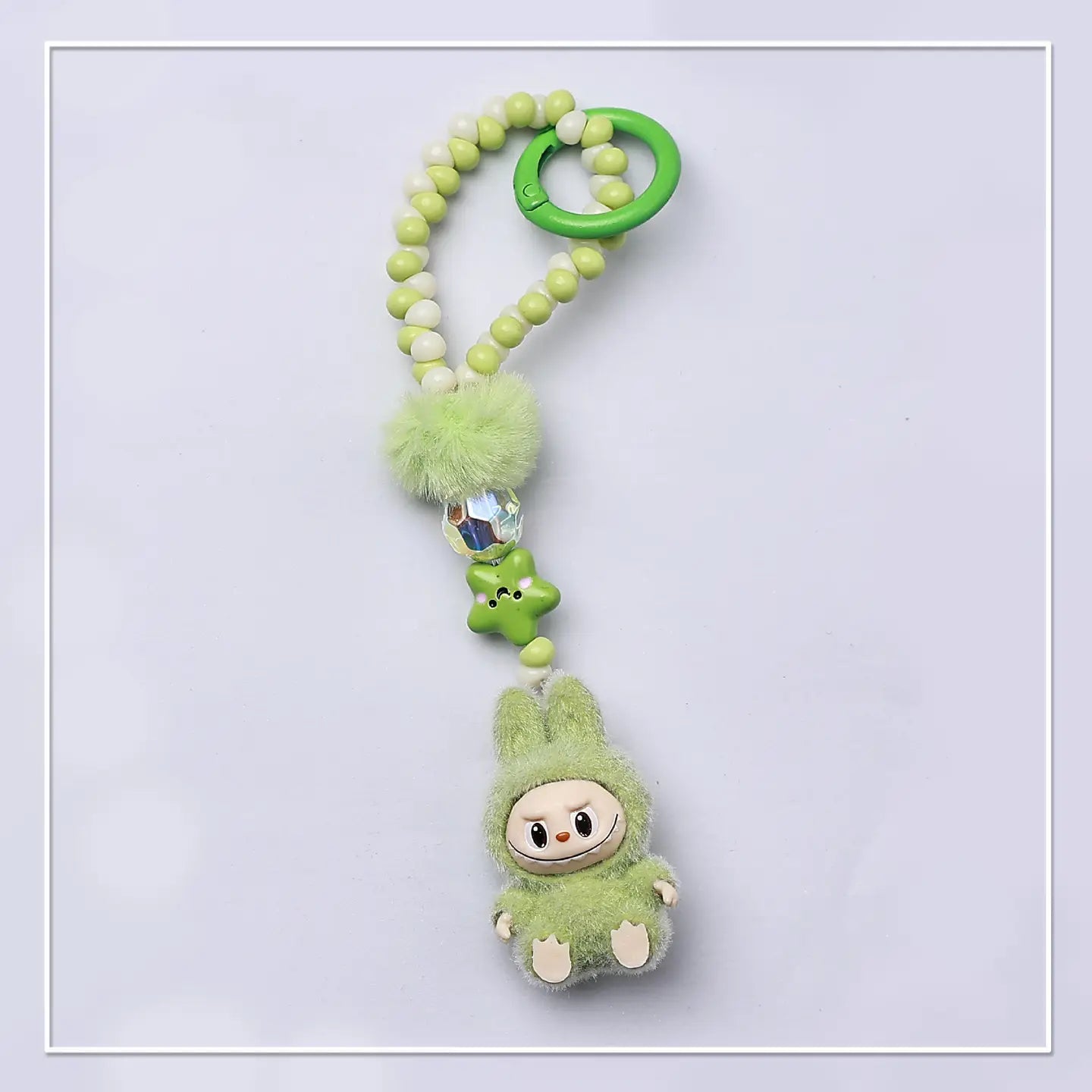 Flocked Mini Labubu Beaded Keychain Bag Charm