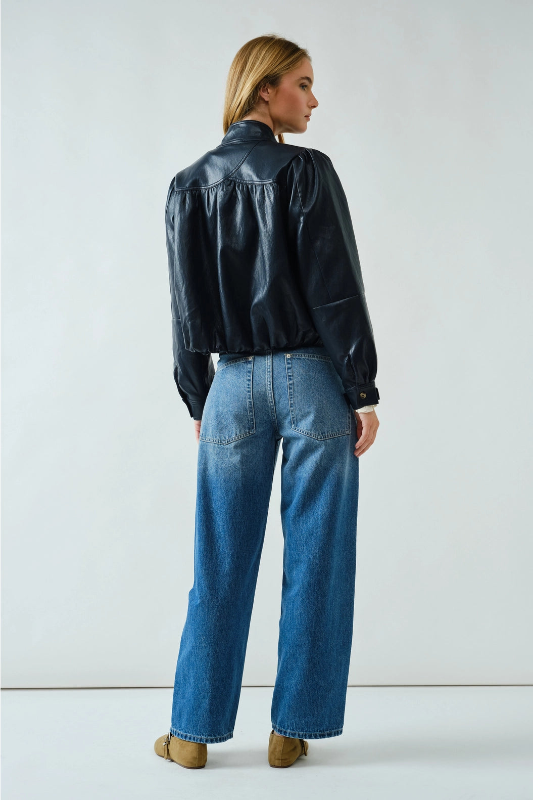 Super Soft Bobble Hem Vegan Leather Jacket