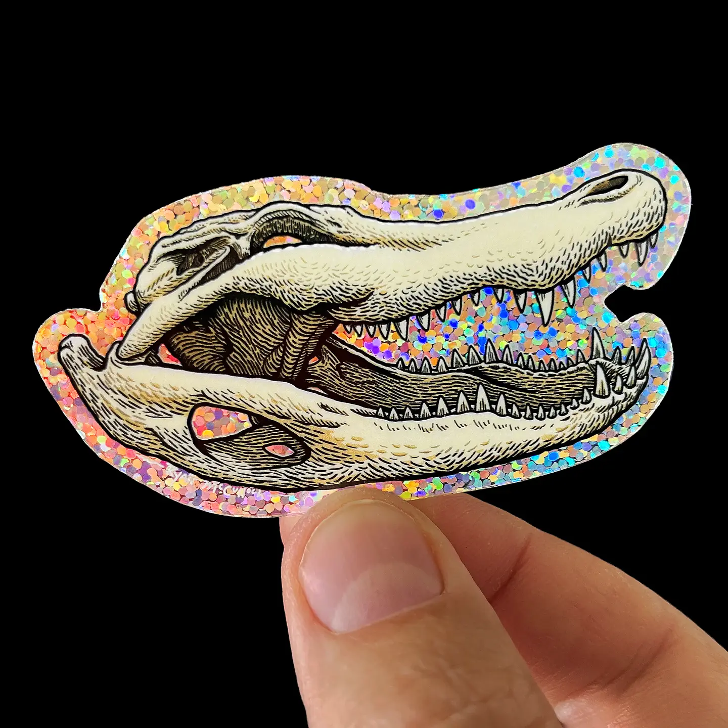 Alligator Skull Glittery Sticker