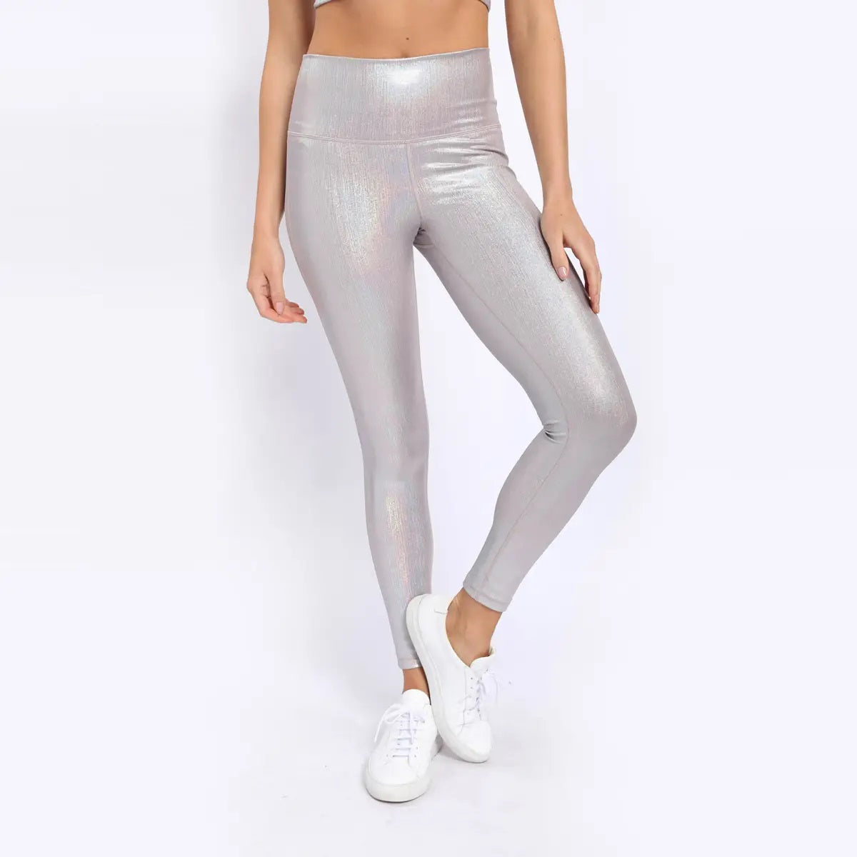 Silver Iridescent Holo Foil Leggings High Waisted