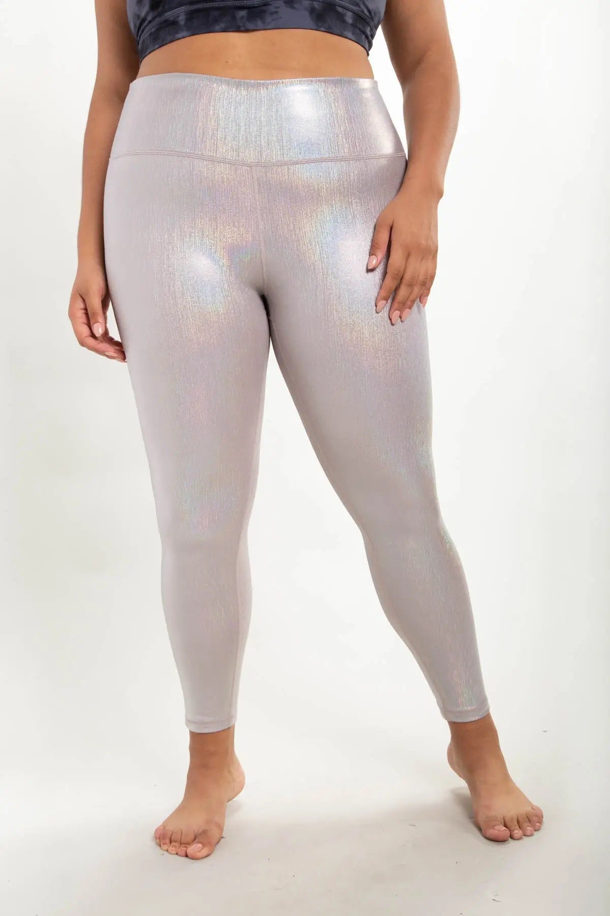 Plus Size Silver Iridescent Holo Foil Leggings