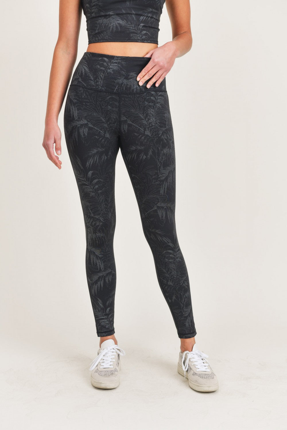 Tropical Foil Print Leggings High Waist