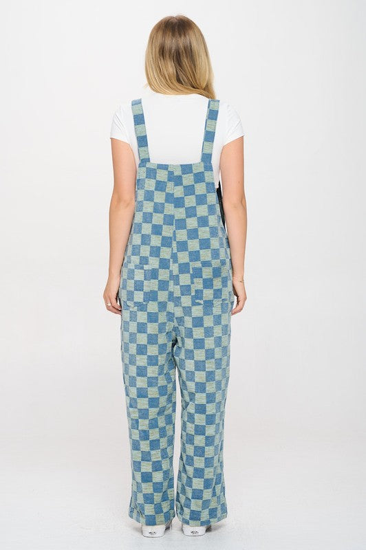 70s Checkered Flared Overalls