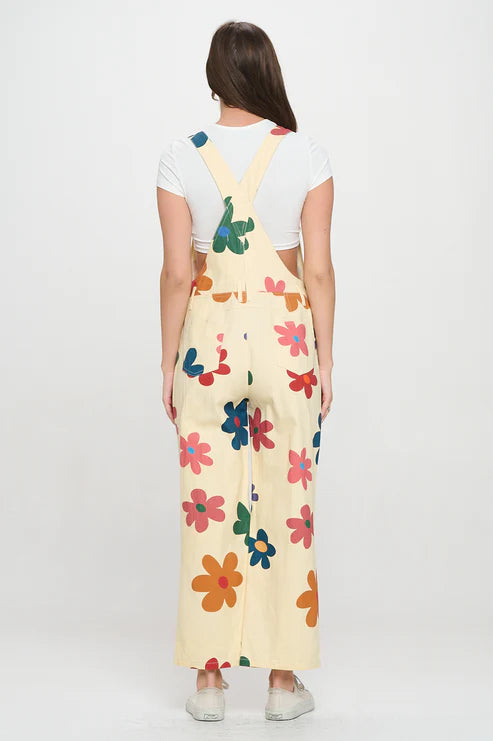 Colorful Daisy Print Overalls
