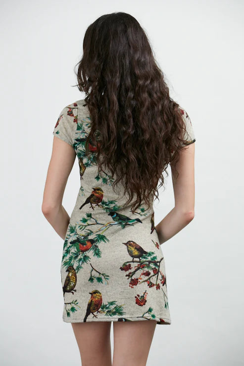 Birds On Branch Print Winter Tunic Greyish Brown