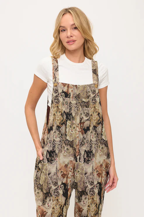 Cat Collage Print Overalls