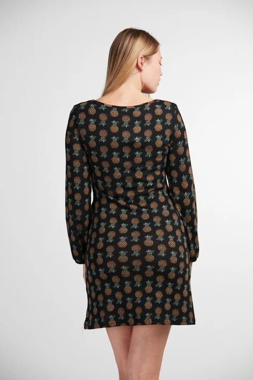 Long Sleeves Pineapple Print Winter Tunic Black