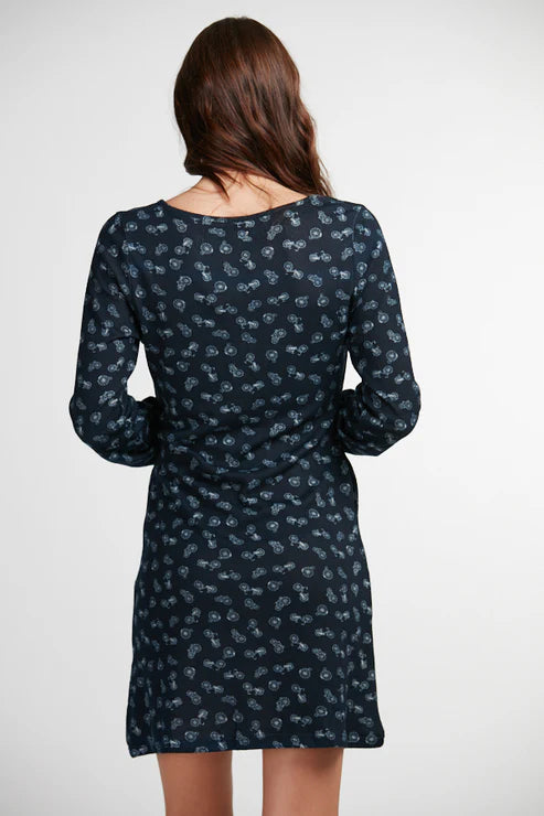 Bike Print Round Neck Winter Tunic Blue