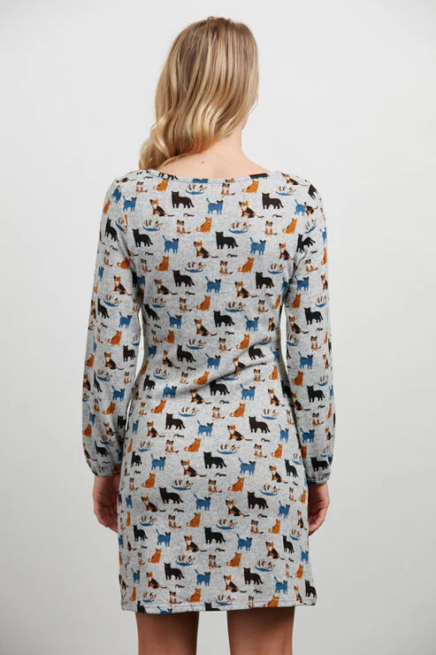 Colourful Cats Meow Print Tunic Dress