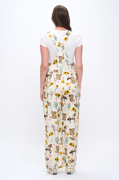 Wild Western Floral Print Overalls