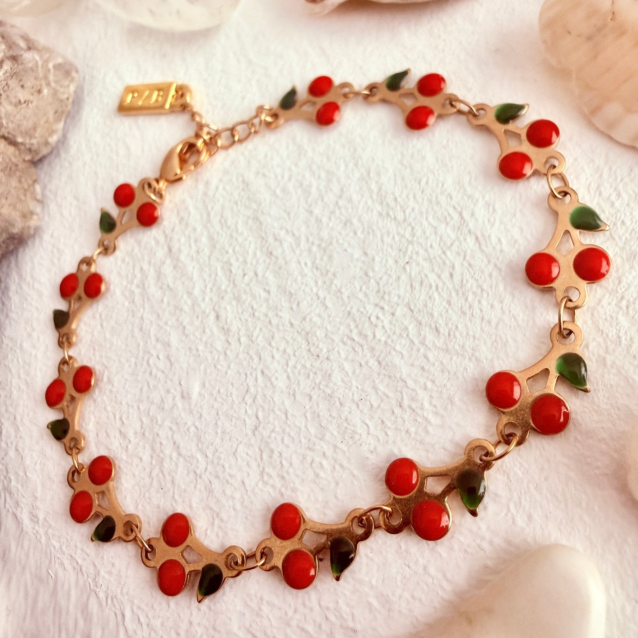 "Avium" Cherry Chain Bracelet in Enamel & Gold