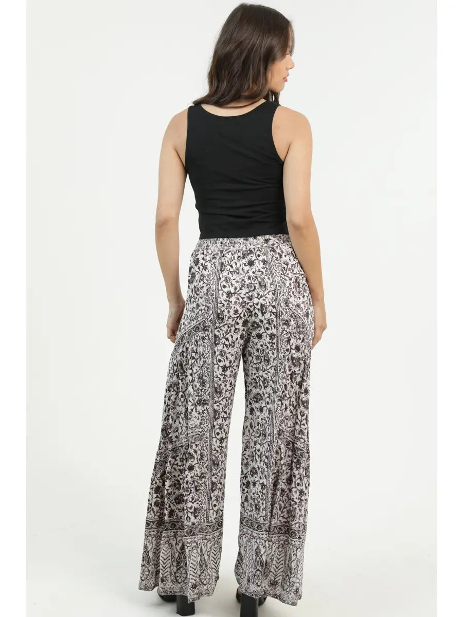 Printed Wide Leg Pants with Lace Insets
