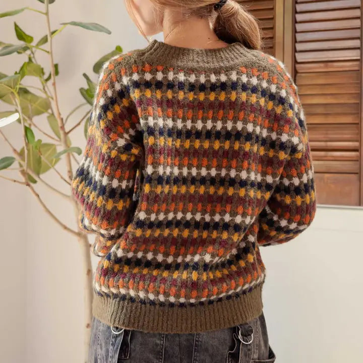 Multicolor Boyfriend Knit Cardigan Charcoal Multi