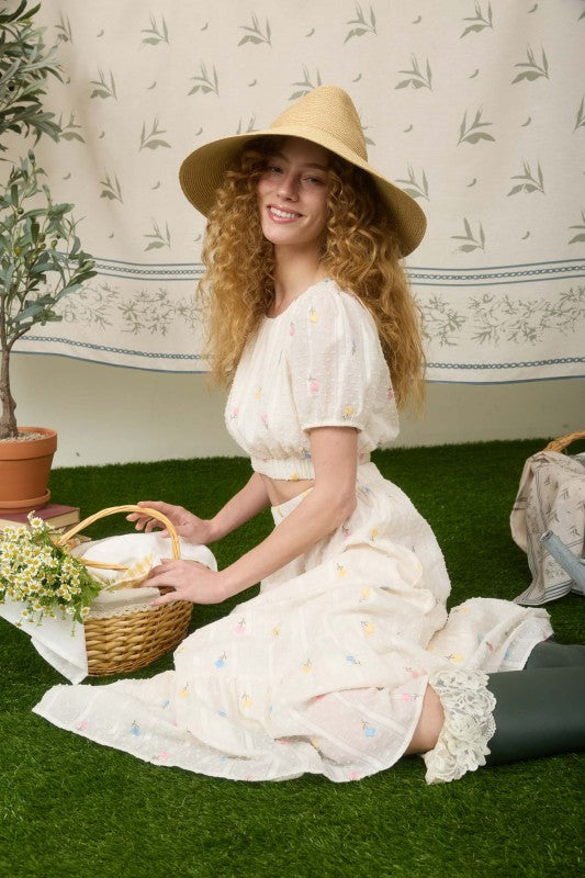 Floral Clip Dot Midi Skirt