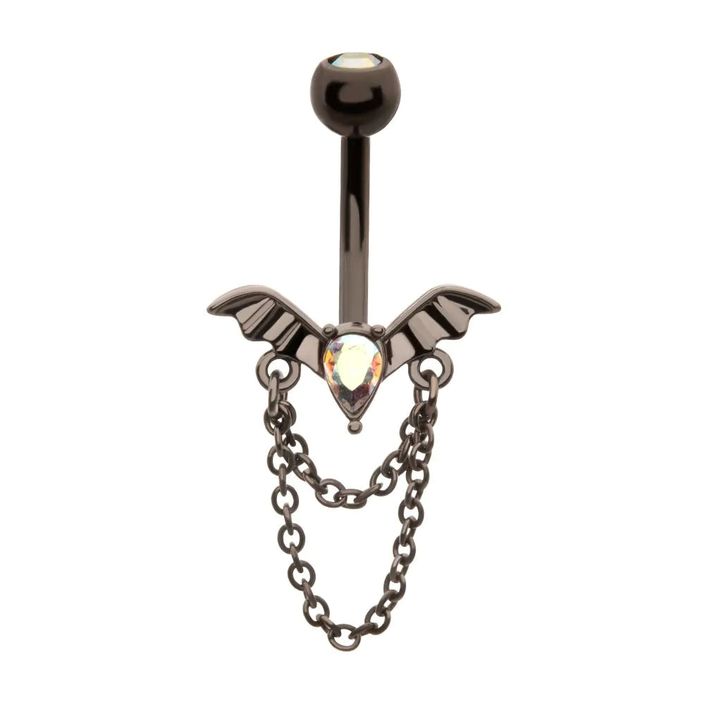 Bat Teardrop CZ With 2 Chains Navel