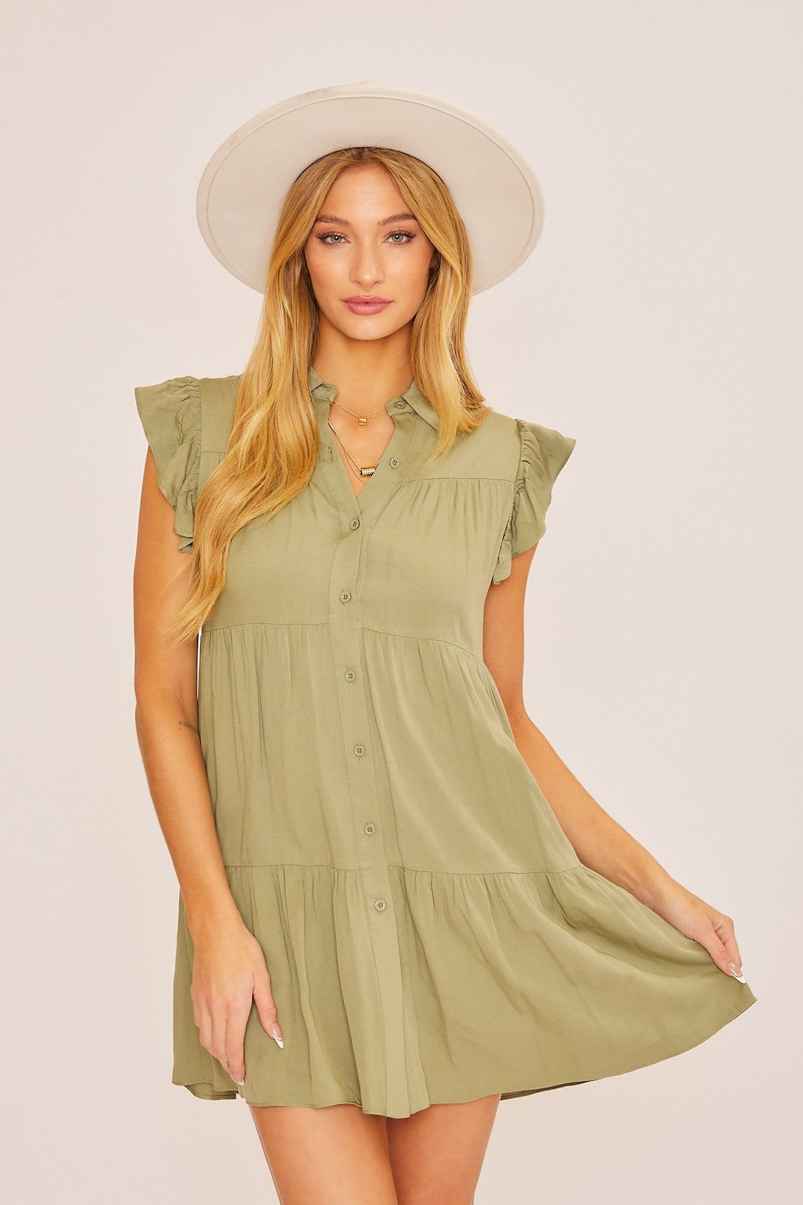 Button Up Tiered Mini Dress