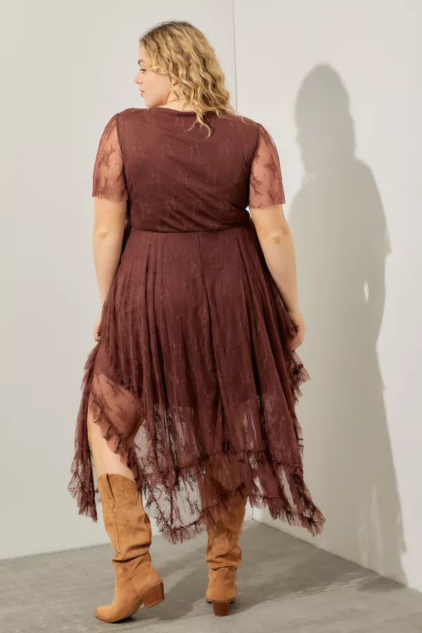 Embellished Lace Hem Plus Size Dress