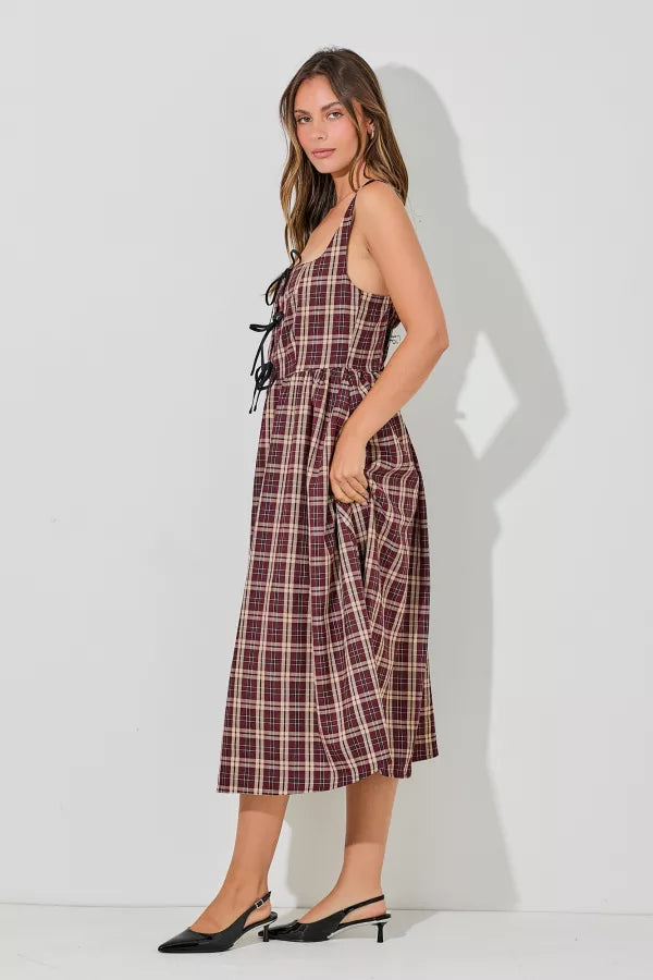 Plaid Sleeveless Dress With Ribbon Plus Size